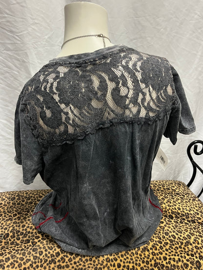 L - Harley Davidson Rhinestone + Lace Graphic Top