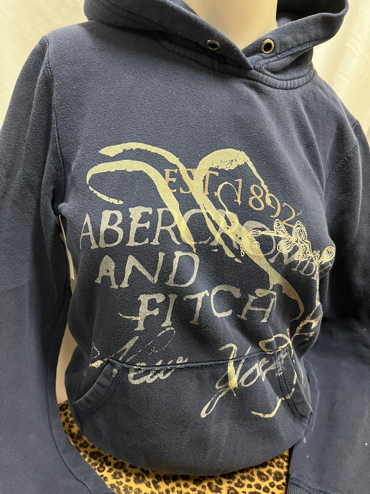 M - Abercrombie & Fitch Navy Script Pullover Hoodie