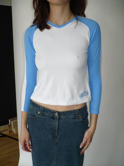 Nike White + Blue 00s Logo Long Sleeve