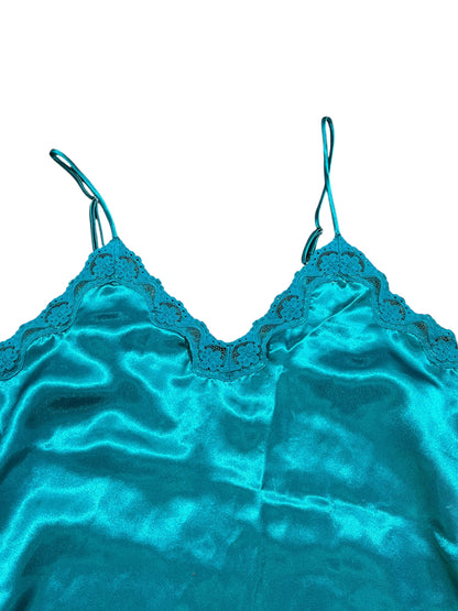M - Potpourri 90s Teal Lace Trim Slip Dress