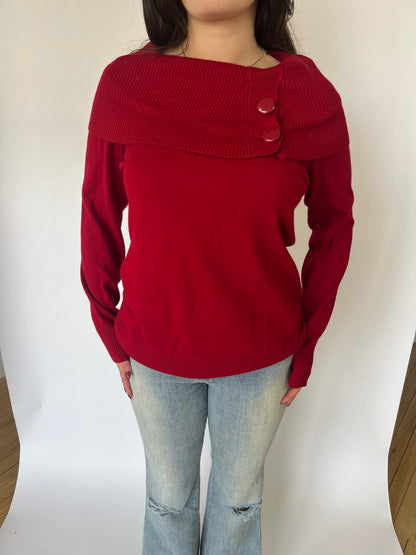 Dalia Red Button Fold Over Sweater