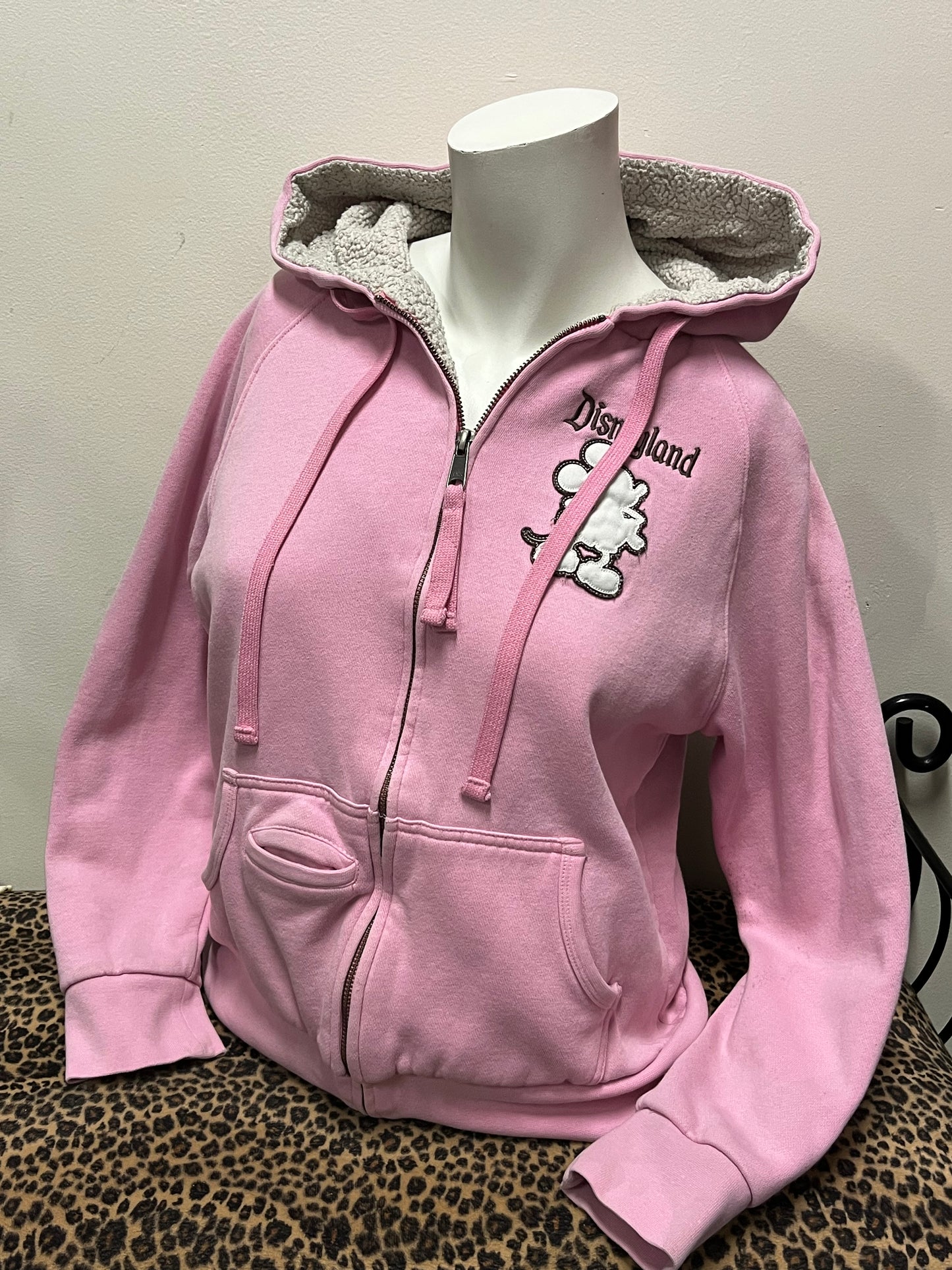 M - Disneyland Y2K Pink Sherpa Lined Zip Hoodie