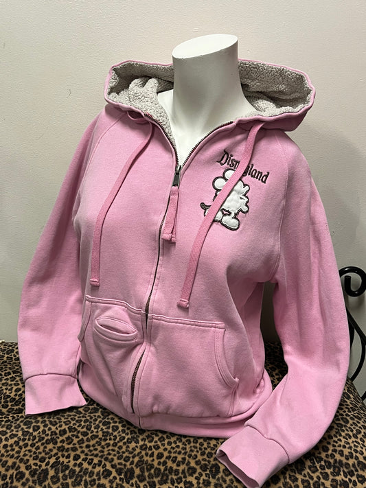 M - Disneyland Y2K Pink Sherpa Lined Zip Hoodie