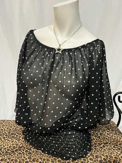 M - Candy Couture Y2K Polka Dot Sheer Blouse