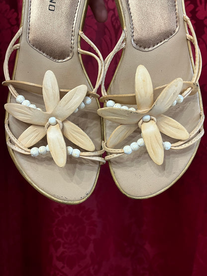 SZ 5 - VIZZANO Beaded Flower Wedge Sandal