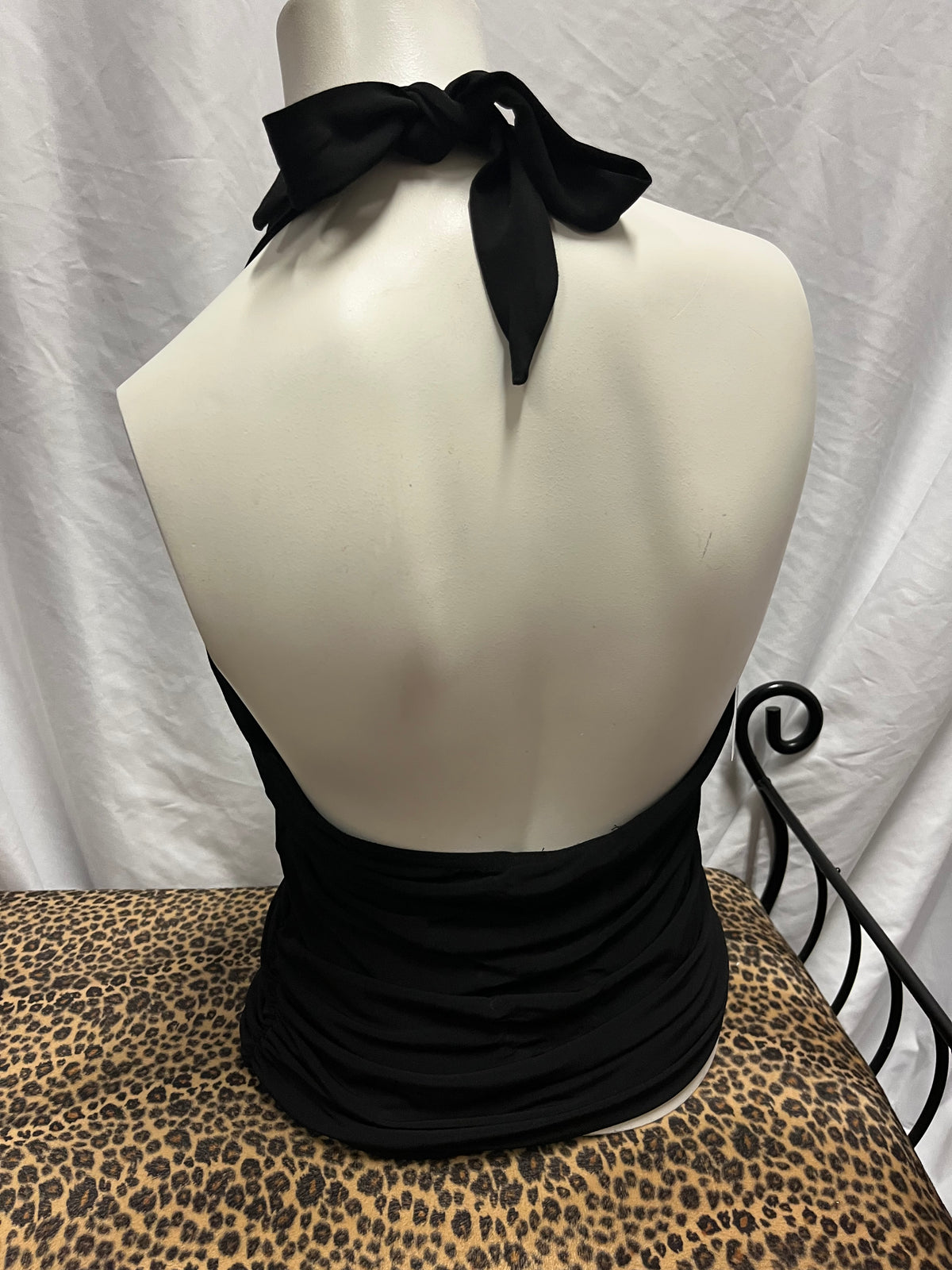 M - Y2K Bead Pendant Black Halter Top