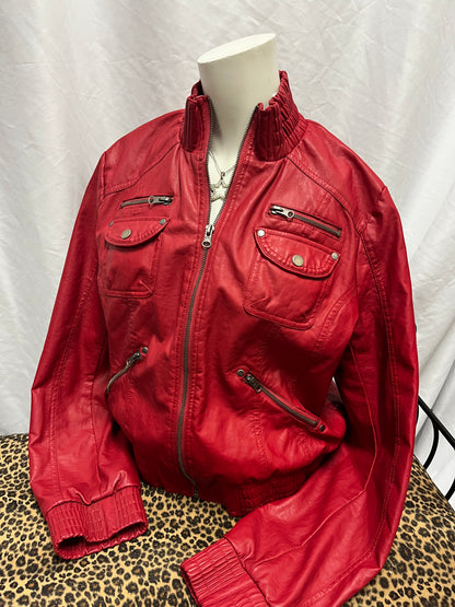 L/XL - Suzy Y2K Red Faux Leather Fitted Jacket
