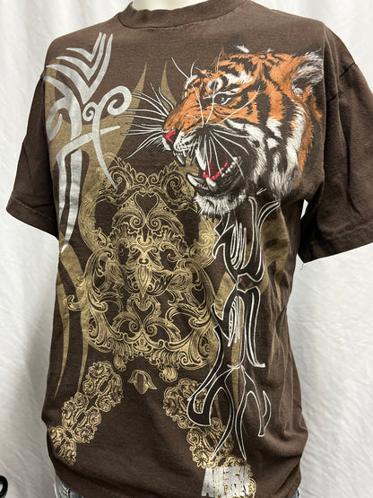 M - Gothic Tiger Y2K Brown Graphic Tee
