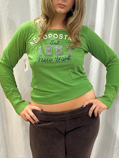 XL - Aeropostale Y2K Green Applique Long Sleeve