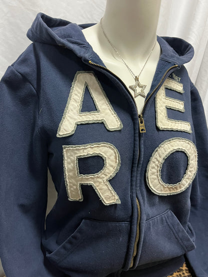 M - Aeropostale 2010s Navy Applique Zip Hoodie
