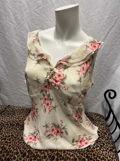 M - LOFT White + Pink Floral Top