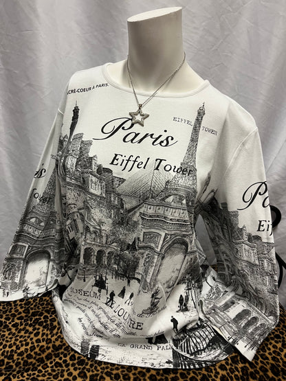 L - ALIA Paris AOP Graphic 3/4 Sleeve Top