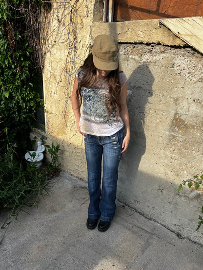 M - Eevee Y2K Rhinestone Fleur De Lis Top