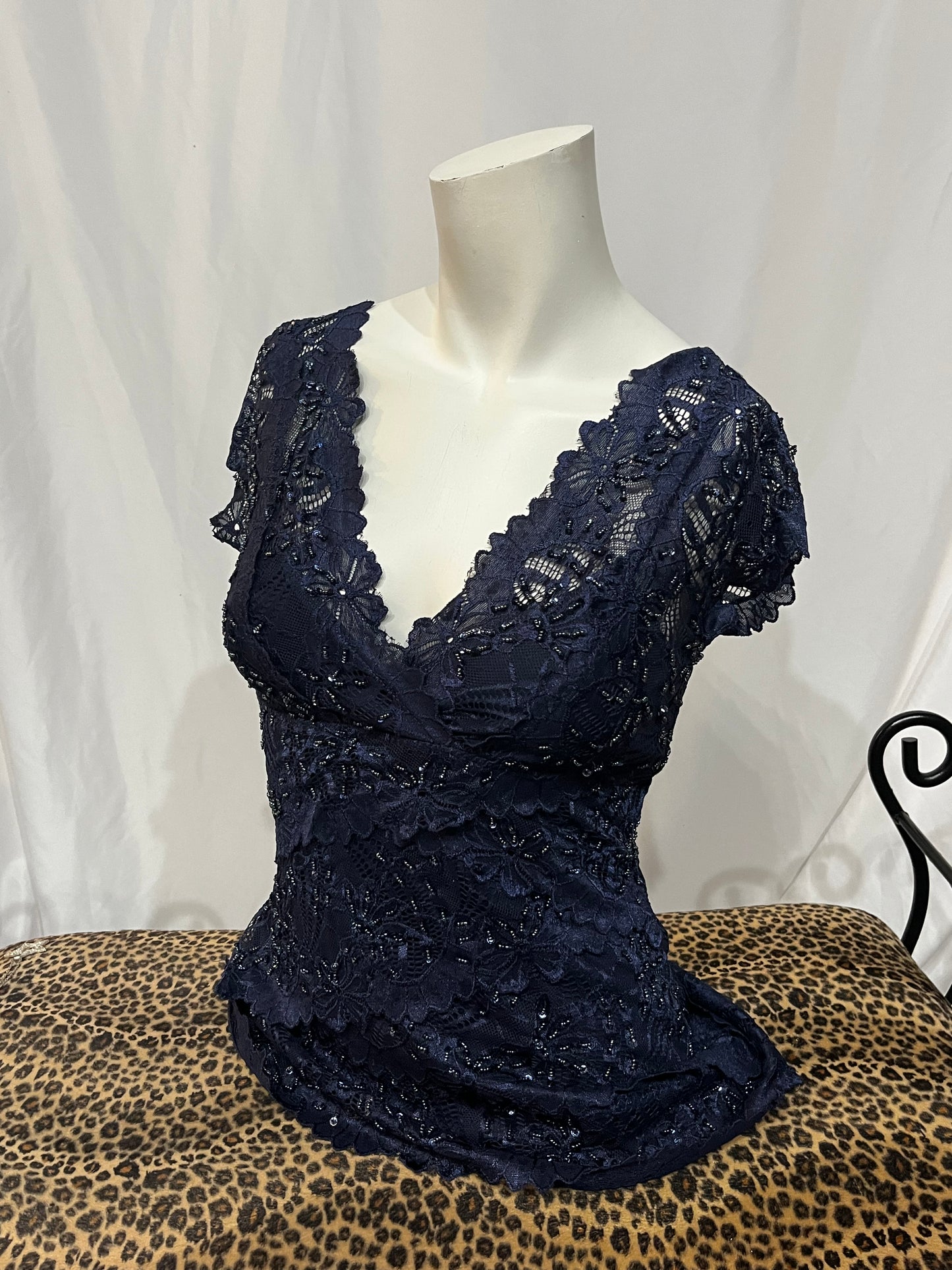 S - Le Chateau 2000s Navy Beaded Top