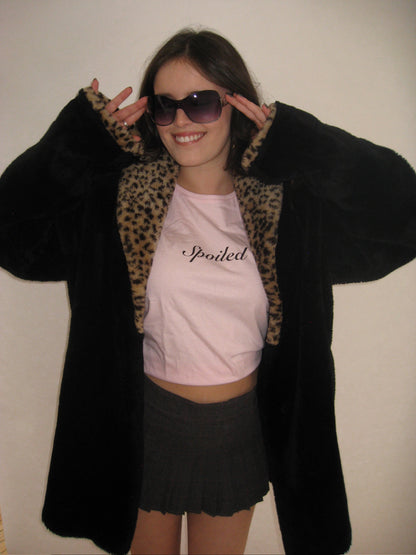 Vintage Black + Cheetah Print Fur Coat