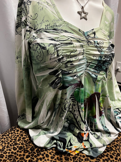 S - Pretty Woman Y2K Green Fairy Graphic Top