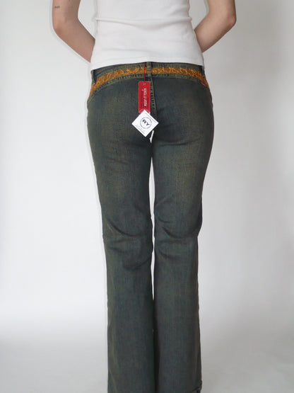 TOXK Y2K Deadstock Lace Detail Flared Jeans