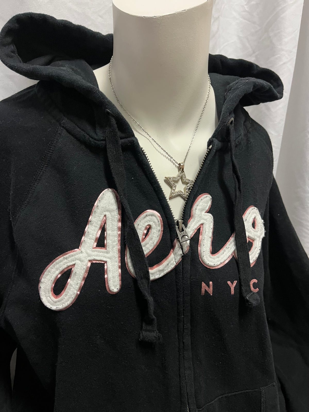 XL - Aeropostale 2010s Black + Pink Zip Hoodie
