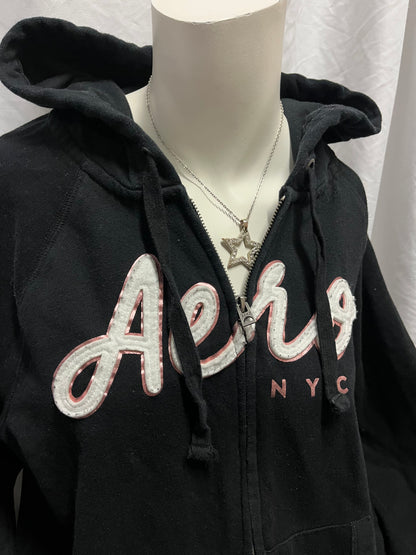 XL - Aeropostale 2010s Black + Pink Zip Hoodie