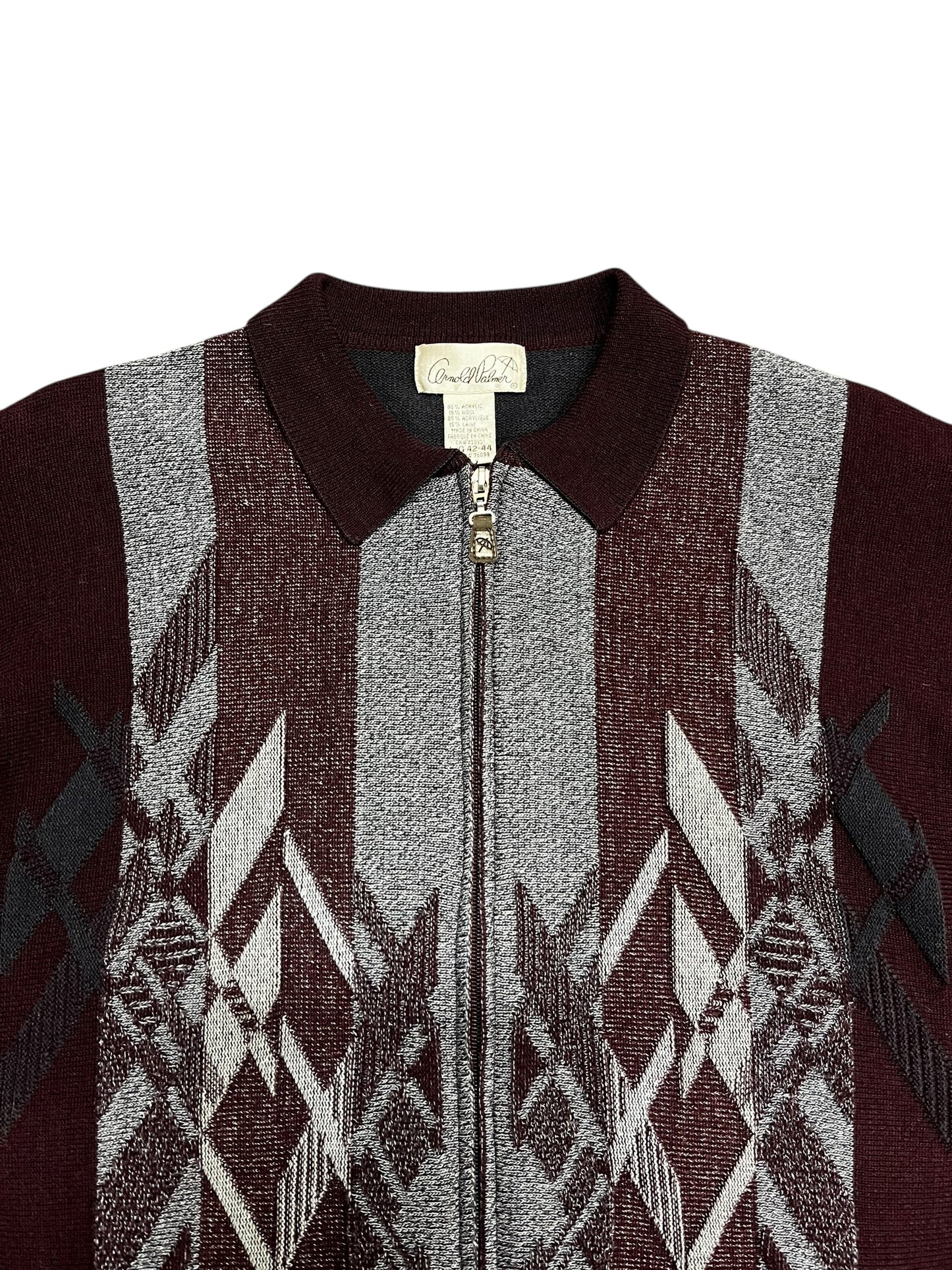L - Arnold Palmer 90s Geo Knit Zip-Up Sweater