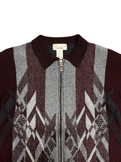 L - Arnold Palmer 90s Geo Knit Zip-Up Sweater
