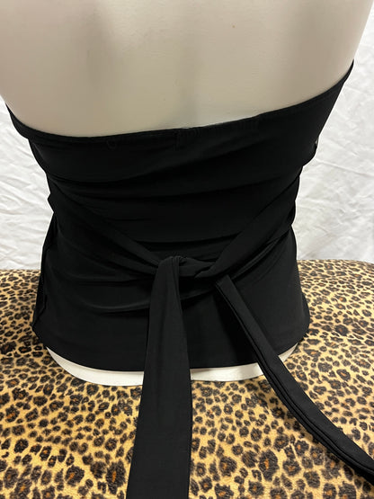 S - Charlotte Russe Y2K Black Halter Tie-Back Top