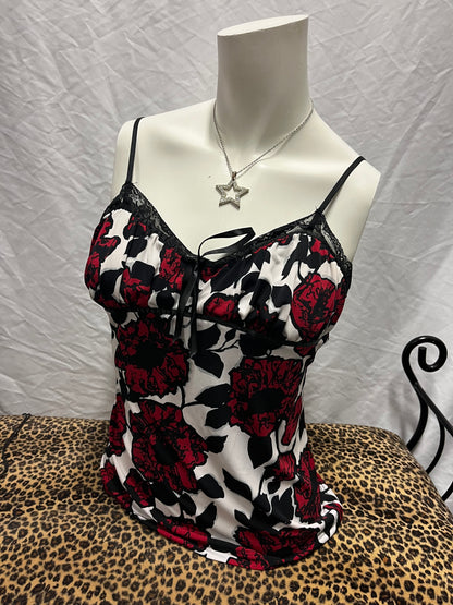 M/L - Candie's Y2K Red + Black Lace Detail Cami Top