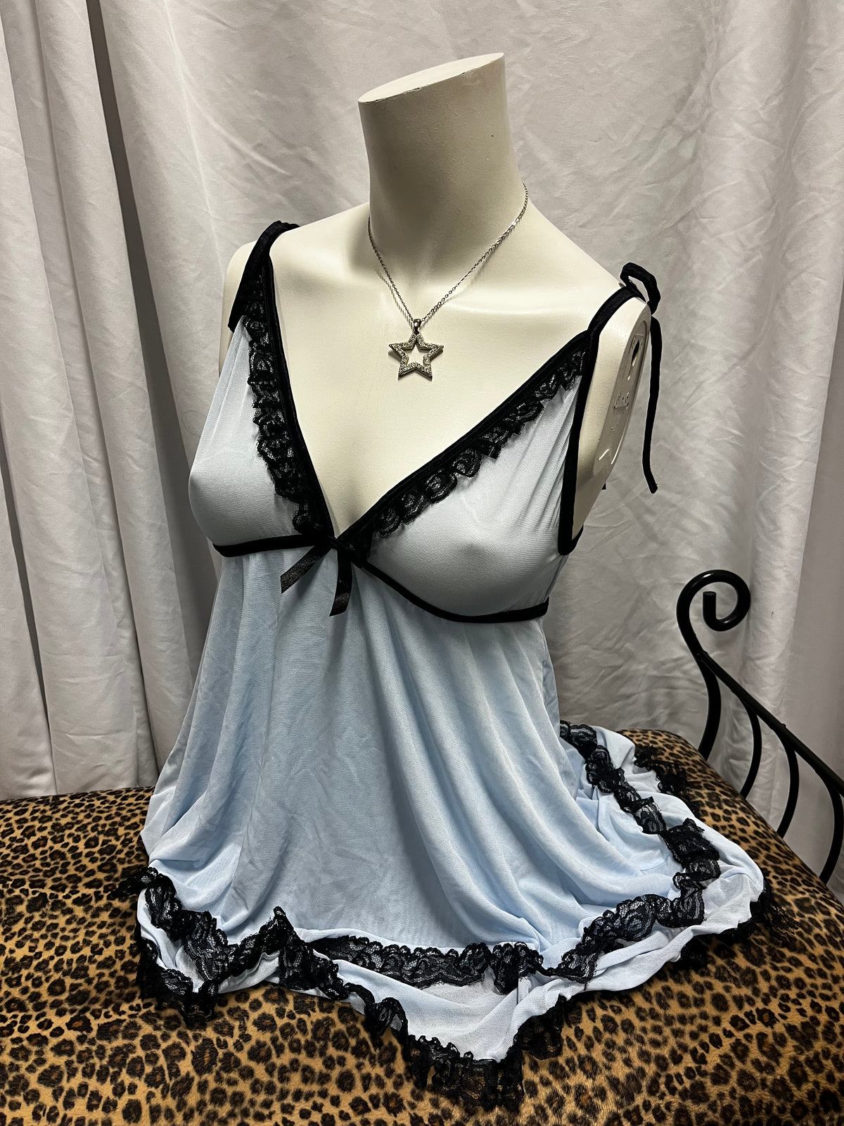 M - La Vie En Rose Baby Blue Babydoll Top