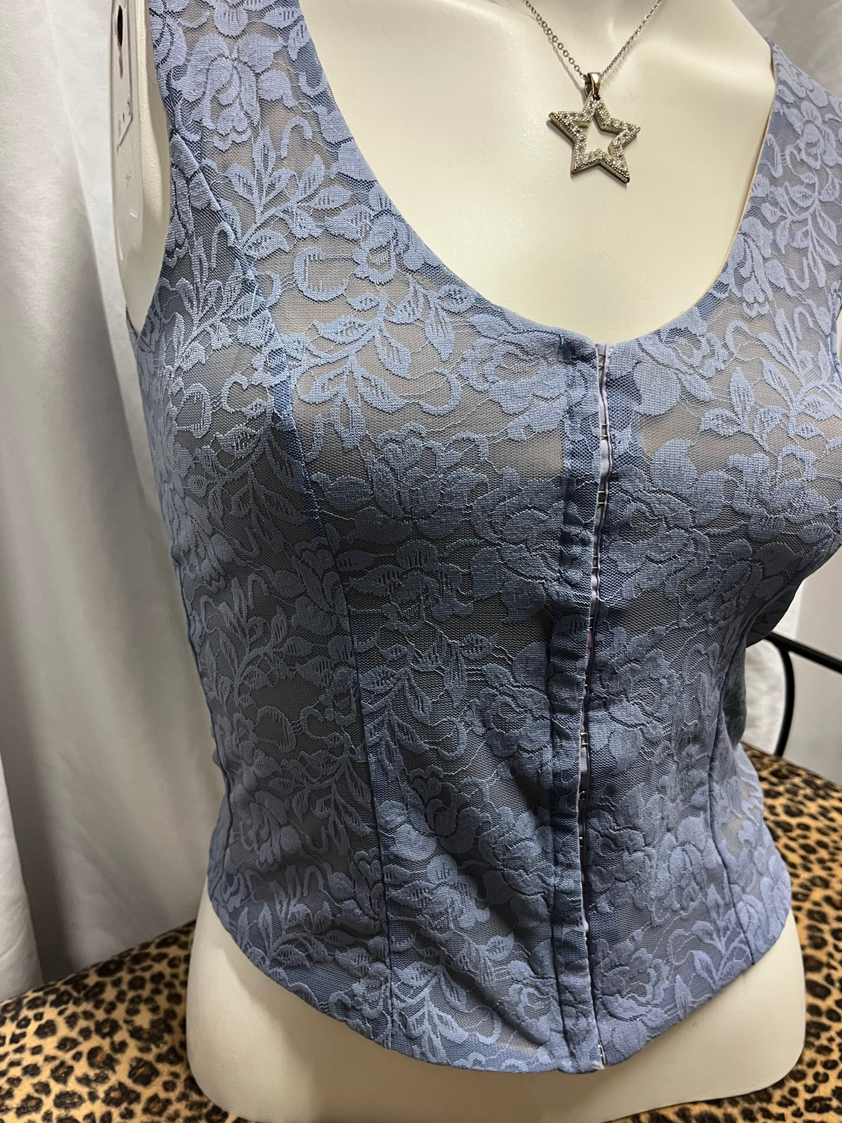 S - UB Jeans Y2K Periwinkle Lace Corset Top
