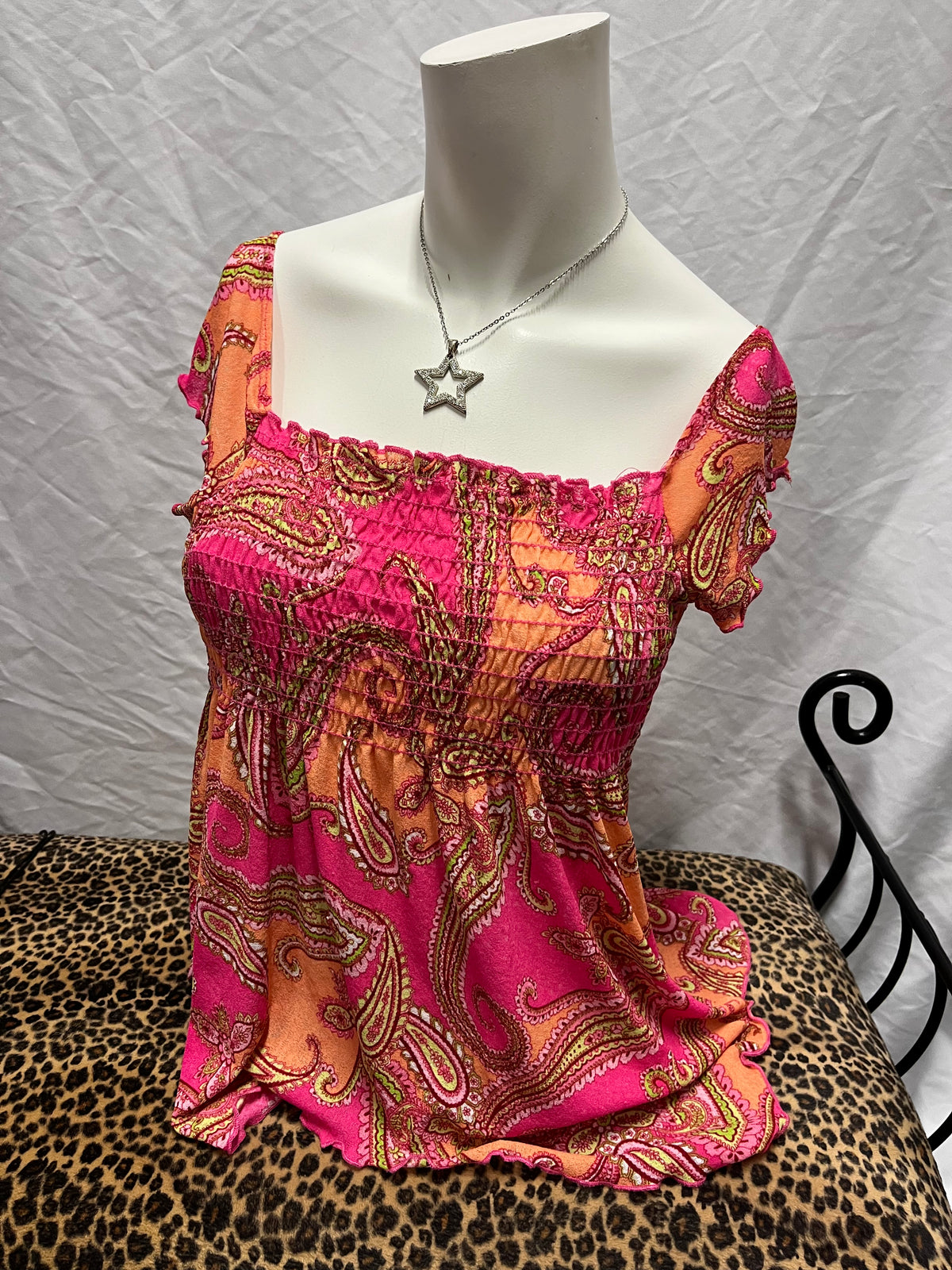 S - Vol. 1 Y2K Pink Paisley Ruched Flowy Blouse
