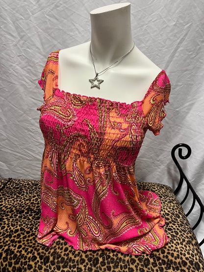 S - Vol. 1 Y2K Pink Paisley Ruched Flowy Blouse