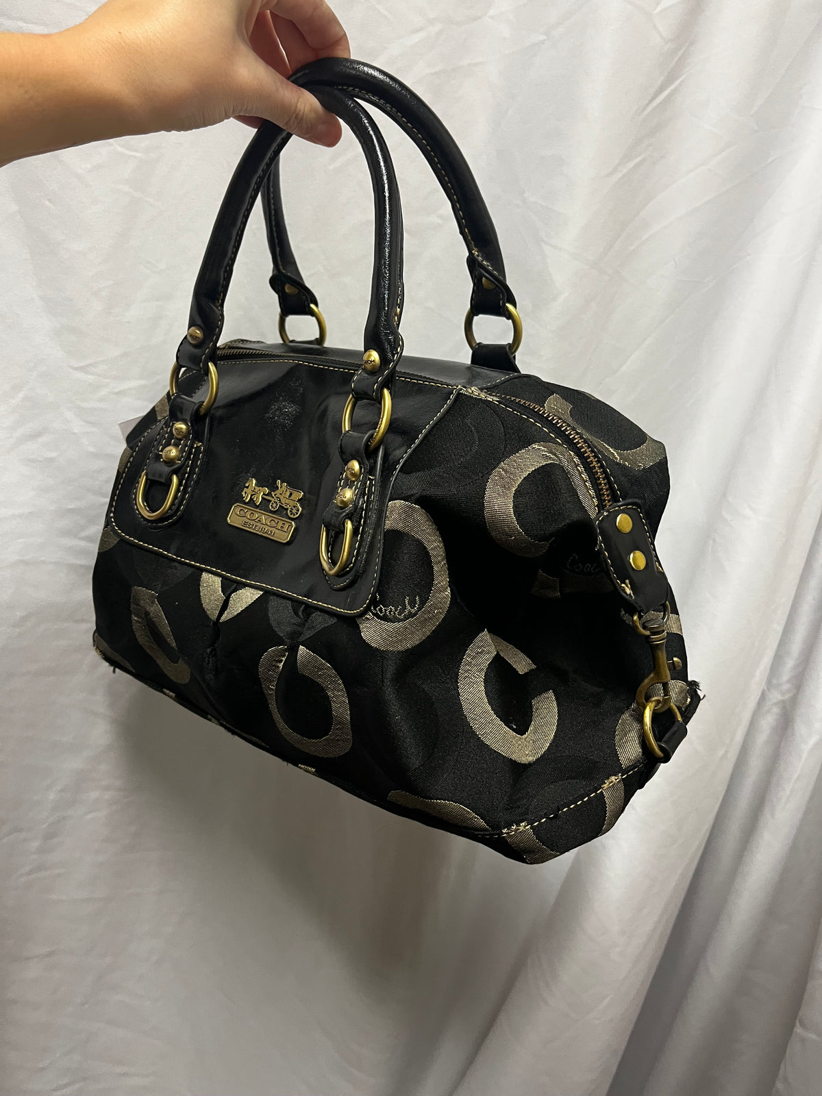 Purse - Coach Madison Graphic Op Art Sabrina Black Monogram Bag