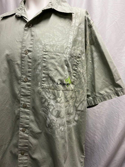 L - Liquid Y2K Sage Graphic Button Down Shirt
