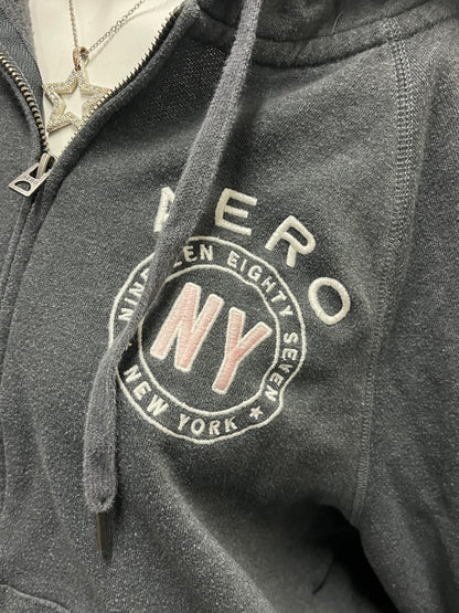 XL - Aeropostale 2010s Grey + Pink Zip Hoodie