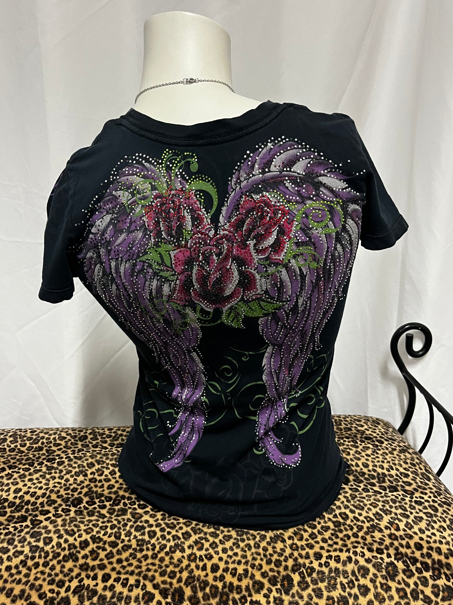 M - In Vein Y2K Rhinestone Wings Graphic Top