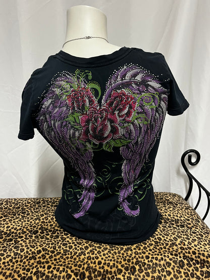 M - In Vein Y2K Rhinestone Wings Graphic Top