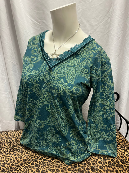 L - Olsen Europe Y2K Teal Patterned Blouse