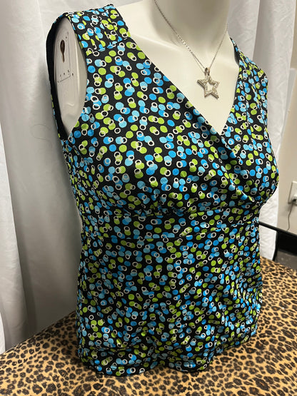 S - Charter Club Y2K Black Green Blue Mesh Overlay Top
