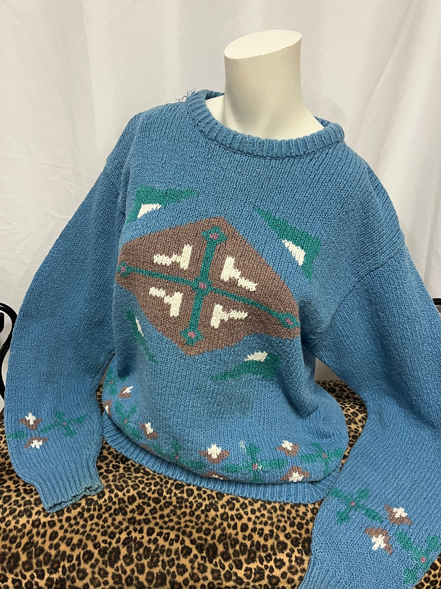 M - Alexander Jek 80s Hand-Knit Cotton Folk Patterned Sweater