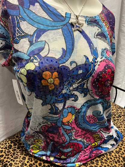 S - Colour Works Rhinestone Graphic AOP Top