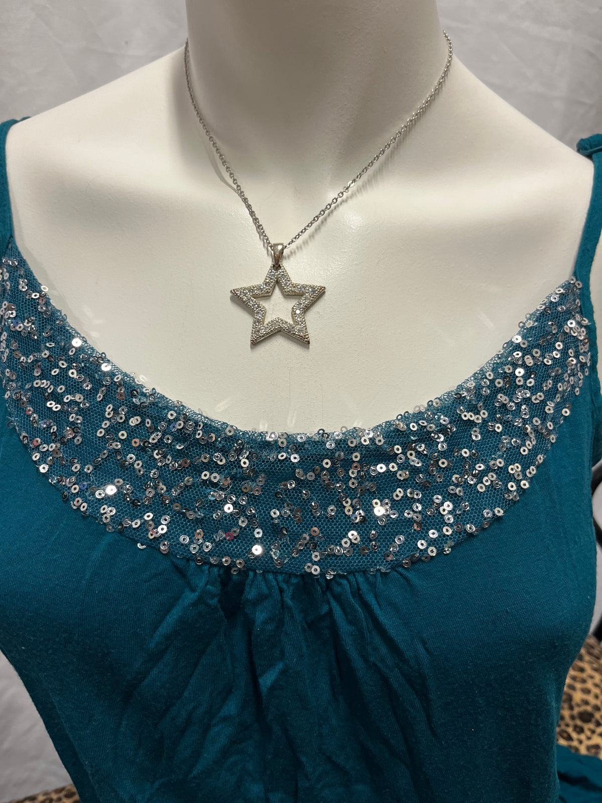 L - Studio Y 2000s Teal Sequin Detail Cami Top