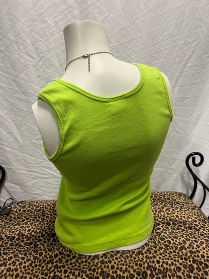 L - Cabo Y2K Green Rhinestone Graphic Tank Top