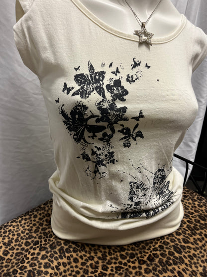 S - Point Zero White Graphic Ring Detail Top