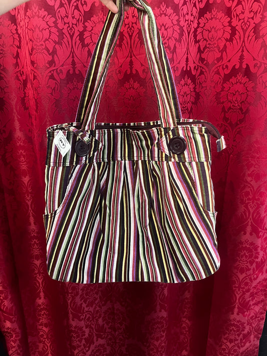 Purse - 2000s Corduroy Striped Button Detail Tote