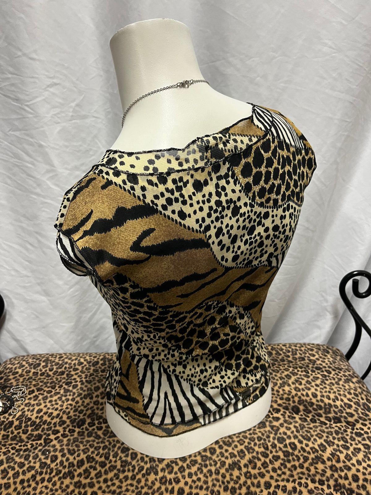 S/M - Have Y2K Animal Print Layered Mesh Top