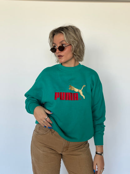 PUMA Vintage Embroidered Teal Crewneck