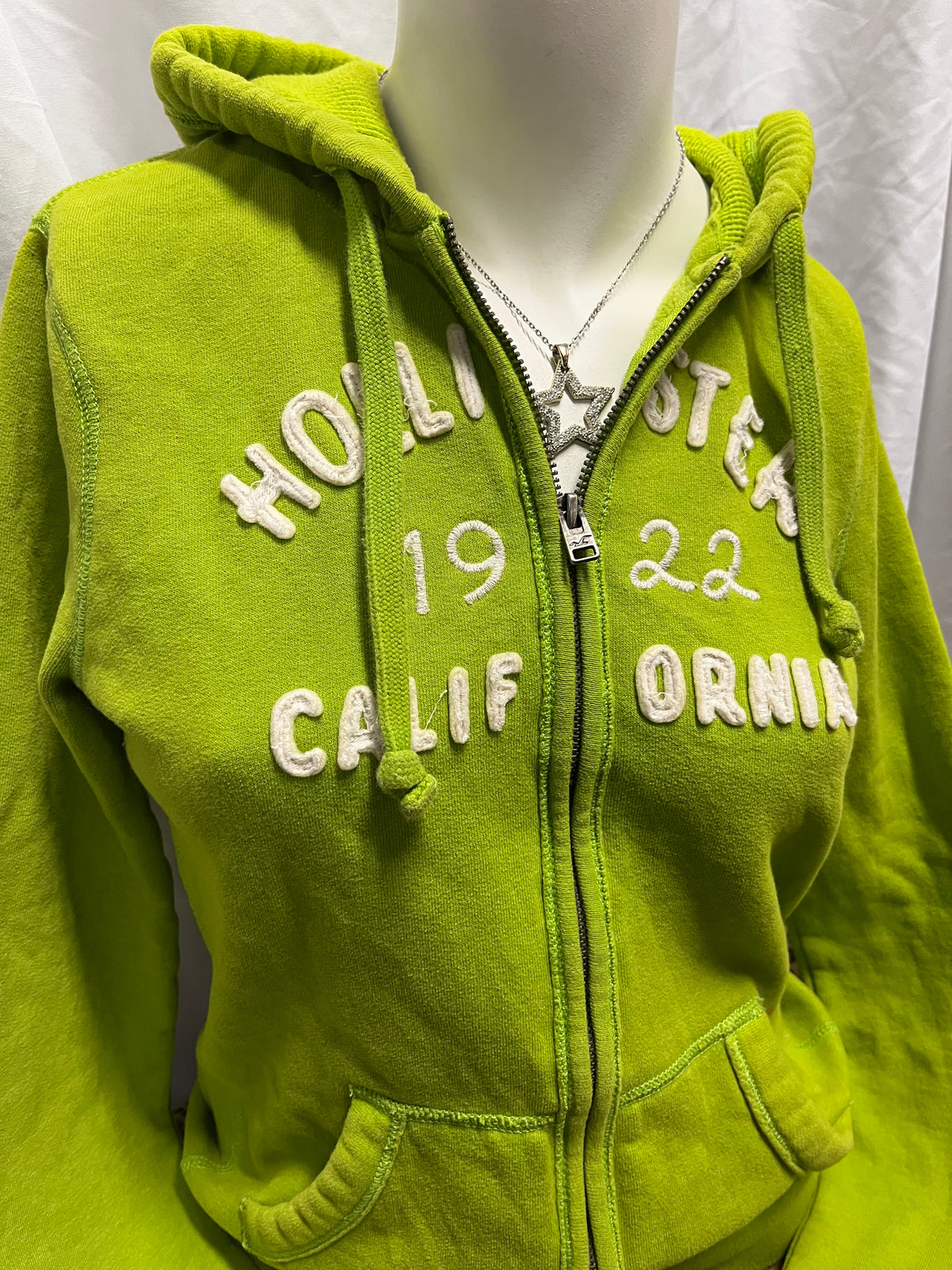 M - Hollister Y2K Green Applique Zip Hoodie