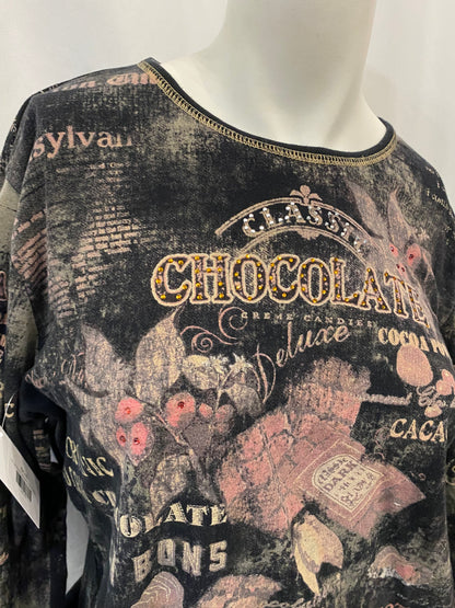 L/XL - Jess & Jane Chocolate Rhinestone 3/4 Sleeve Top