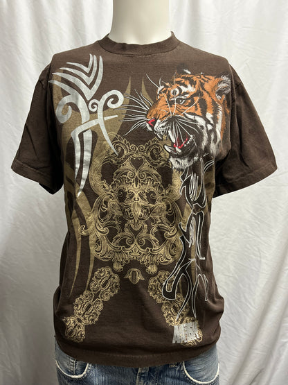 M - Gothic Tiger Y2K Brown Graphic Tee
