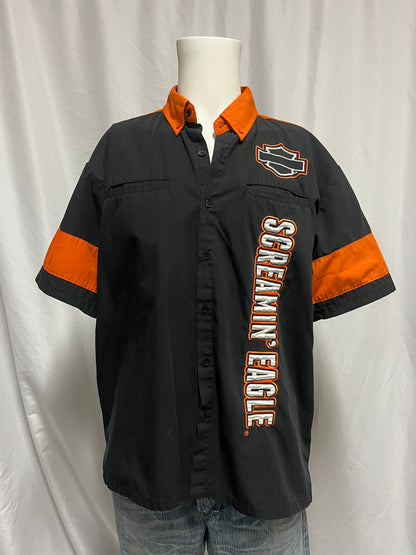 L - Harley Davidson Screamin' Eagle Patch Racing Button Up